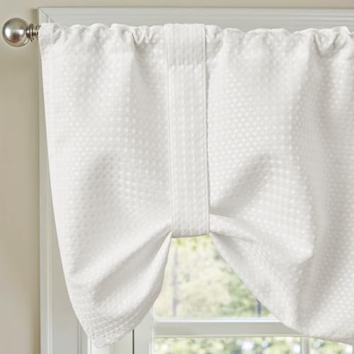 TOPICK Weiß 1 Schal 45H x 127B cm Scheibengardine mit Raffbändern für...