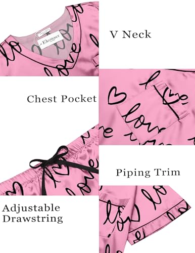 Image of Ekouaer Silk Pajama for Women Short Sleeve Satin Pj Set Two Piece Soft Sleepwear Loungewear S-XXL
