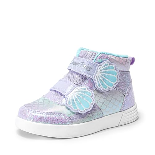 DREAM PAIRS Girls Shoes Toddler Sneakers Kids High Top Shoes with Hook and Loop Storybook Casual Walking Shoes 13 Little Kid Purple/Rainbow
