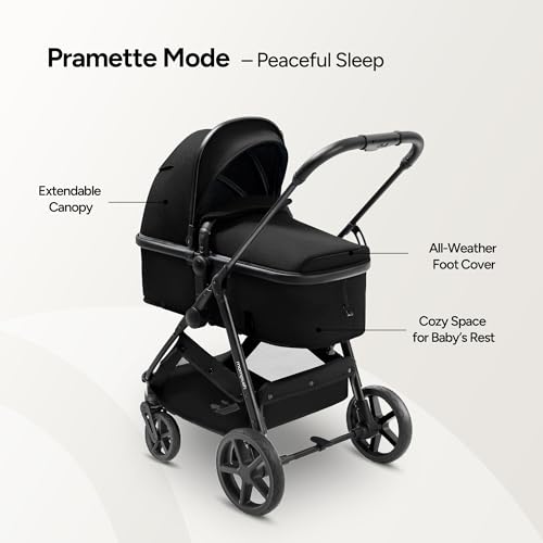 Image of Mompush Wiz 2 in 1 Baby Stroller with Infant Pramette Mode, One Hand Fold Convertible Newborn to Toddler Stroller with Reversible Seat and Large UPF 50+ Canopy