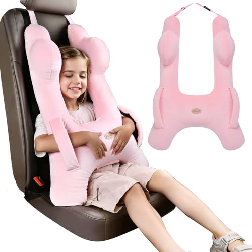 Image of FLORICH Kids Travel Pillow, Car Sleeping Travel Pillow for Kids, Washable H-Shaped Pillow for Adults and Children to Support Head and Body for Road Trips Pillow for Car (Pink)