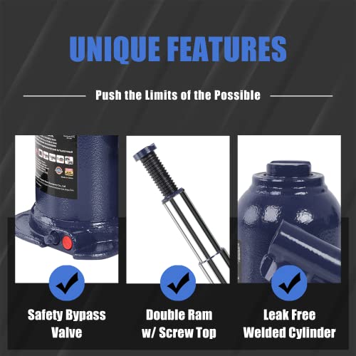 Tce 8 Ton (16,000 Lbs) Torin Double Ram Welded Hydraulic Car Bottle Jack For Auto Repair And House Lift, Blue, Ath80802Xu #TOP2