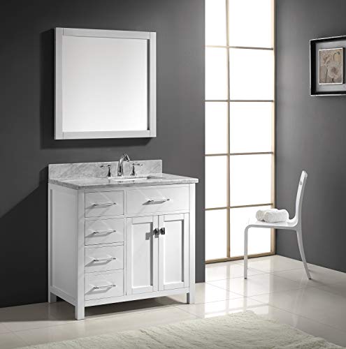 Virtu Usa Caroline Parkway 36 Inch Single Sink Bathroom Vanity Set In White W/Square Undermount Sink, Italian Carrara White Marble Countertop, No Faucet, 1 Mirror - Ms-2136L-Wmsq-Wh #TOP3
