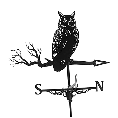perfk Metal Weathervane with Owl Ornament, Garden Stake Weather Vane Professional Measuring Tool Garden Yard Roof Mount easy to use
