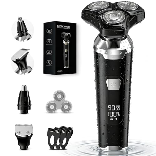 Electric Shaver Razor for Men: Wet/Dry Rotary Shaver with Upgraded Curved Razor Foil, Gentle on Sensitive Skin, 3-in-1 Cordless Shaver for Beard/Nose/Sideburns