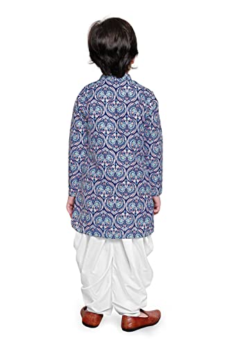 Image of Jwalin Boys Navy A line Regular Fit Kurta With Dhoti Set (JWBSET00008 Navy 36)