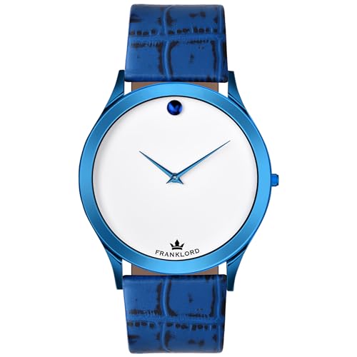 Franklord Sleek Super Slim Series Analog Watch Mens & Boys | Round White Dial Blue Coloured Leather Strap Premium & Luxury Quartz Watch Mens | Wrist Watch for Men & Boys (B0CLVGVDS9) Amazon Price History, Amazon Price Tracker