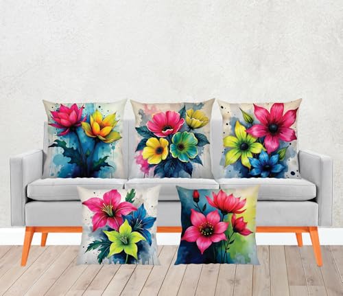 Image of SCPmarts Printed Cushion Cover Home Decorative Pillow for Sofa Soft Solid Square Throw Pillow Cushion Covers Satin Cushion Covers Set of 5 Size 16 Inch x 16 Inch (C10)