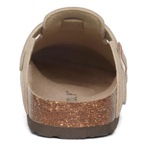 Image of ODOLY Genuine Suede Clogs for Women Men Soft Cork Footbed Leather Mules Comfort Potato Shoes with Arch Support
