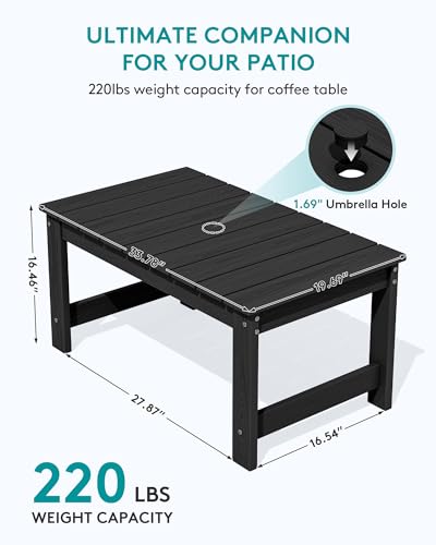 Image of SERWALL 3-Piece Adirondack Bench Set, 2 Benches & 1 Coffee Table, Black