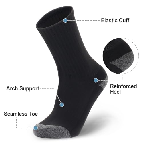 Image of Ultrafun 5 Pairs Striped Crew Socks Cotton Cushioned Athletic Sports Running Socks for Men Women Teens