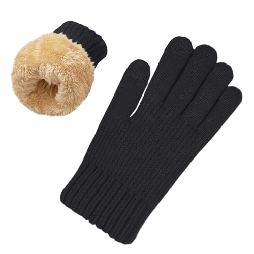 lifwimner Winterhandschuhe Damen mit Fleecefutter, Touchscreen Warme Strickhandschuhe Thermo Winter handschuhe für Outdoor Sport Laufen Radfahren(Schwarz)