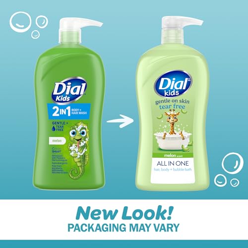 Image of Dial Kids All-in-1 Body Wash + Hair + Bubble Bath, Melon Scent, 32 Fl Oz, Hypoallergenic Body Wash & Shampoo, No Tears Formula for Kids 2+ Years, No Parabens & Silicones