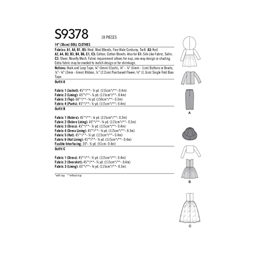 Simplicity Sewing Pattern S9378 14" Doll Clothes, White - Image 3