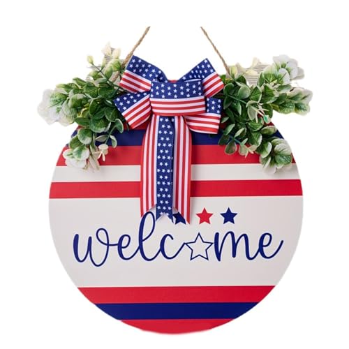 4th of Julys - Decorazione per porta di benvenuto, in legno, con scritta in lingua inglese "4th of July", decorazione da parete in legno