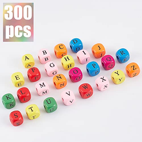OLYCRAFT 300pcs Multicolor Wood Square Letter Beads 10mm Random Mixed Letters for DIY Crafts, 300pcs-Dyed - Image 3