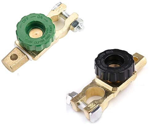 Battery Link Terminal Quick Disconnect Switch, 300A Cutoff Kill Switch for Top Post Battery Car Truck Boat Rv Auto Vehicle Parts (Plated Brass) 1 Pair (Green&Black)