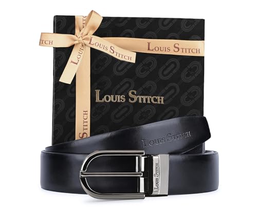 Image of LOUIS STITCH Men's Reversible Italian Leather belt for men 1.25 inch (35mm) Waist Strap Black Brown Belt (BEPLNJ)
