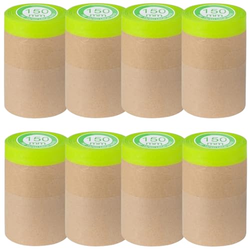 Image of Pre-Taped Painting Masking Paper: 8 Rolls 6 Inch x 50 Feet Tape and Drape Painters Paper, Self-Adhesive Paint Protective Kraft Paper Roll