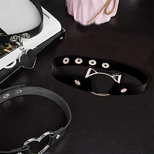 Floatdream 4 Stücke Halsband Damen, Lederhalsband Halskette Gothic, Damen Gothic Collar, für Männer und Frauen Halsverband, Valentinstagsgeschenk, Jubiläumsgeschenk(Schwarz)
