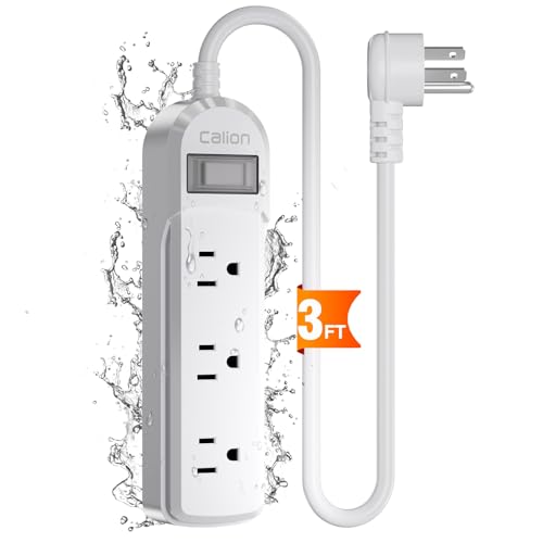 White Outdoor Power Strip Weatherproof,3 FT Short Waterproof Extension Cord,Surge Protector with...