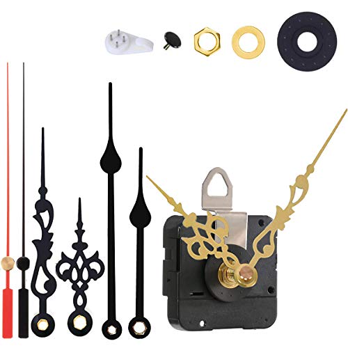 Non-Ticking Hands Quartz DIY Wall Clock Movement Mechanism Battery Operated DIY Repair Parts Replacement with 3 Different Pairs of Hands, 15/32 Inch Maximum Dial Thickness, 7/8 Inch Total Shaft Length