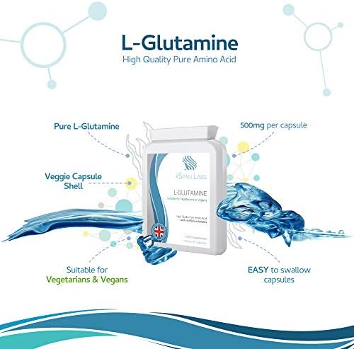 L-Glutamine 500mg 90 Capsules - Amino Acid with no fillers or Binders - Suitable for Vegetarians and Vegans  Manufactured in The UK