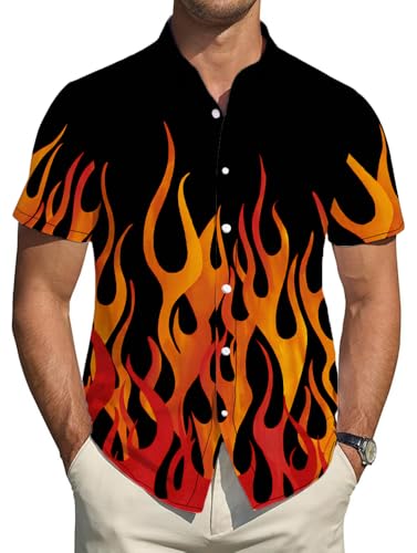 METRONS Men's Hawaiian Shirts Short Sleeve Beach Tropical Button-Down Shirt for Men,Flame,XX-Large