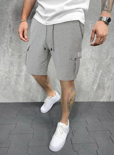 Image of Q - RIOUS Mens Casual Sweat Cargo Cotton Shorts Drawstring Elastic Waist Athletic Workout Gym Jogger Shorts with 5 Pockets