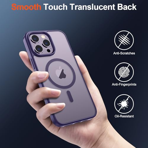 Image of SUPFINE Magnetic for iPhone 14 Pro Case (Compatible with MagSafe) (Military Grade Drop Protection) Translucent Matte Shockproof Phone Case, Dark Purple