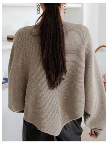 Image of RoseSeek Women's Boat Neck Criss Cross Wrap Crop Sweater Long Sleeve Knit Pullover Tops Grey Large