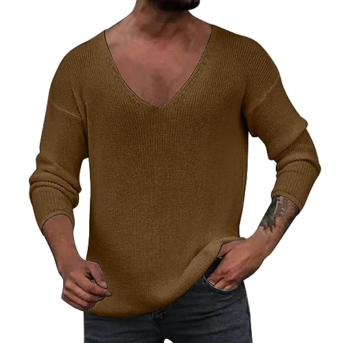 Men's Sweaters Deep V Neck Lightweight Textured Knitted Raglan Sleeve Casual Pullover Sweater