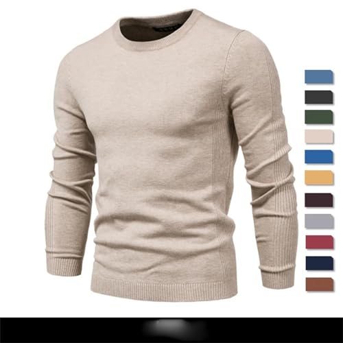 Men's Slim Fit Autumn Winter Sweater Thick Warm Crew Neck Solid Color Long Sleeve Pullover2