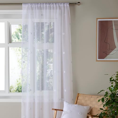 Appletree Boutique - Rideau Voilage Simple pour fenêtres 140 x 137 cm (140 x 137 cm) - Rideau en Voile pour Chambre/Salon - Rideau Transparent à Pois/Pois -...