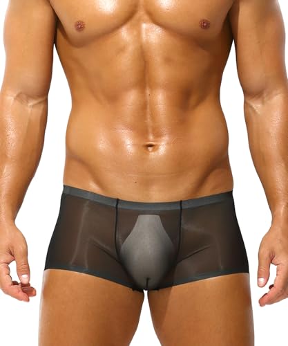 Mens Sexy See Through Boxer Briefs Ice Silk Trunks Underwear Ultra Thin Soft Sheer Bulge Pouch Boxer Shorts