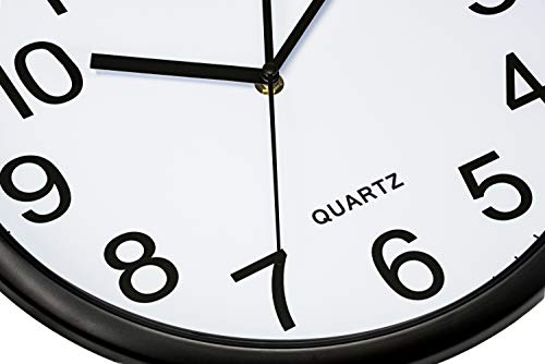 Image of Bernhard Products Black Wall Clock Silent Non Ticking 10 Inch Quality Quartz Battery Operated Round Easy to Read Home /Office /Classroom /School Clock, Sweep Movement