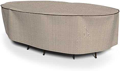 Budge P5A14PM1 English Garden Oval Patio Table and Chairs Combo Cover Heavy Duty and Waterproof, Extra Large, Two-Tone Tan