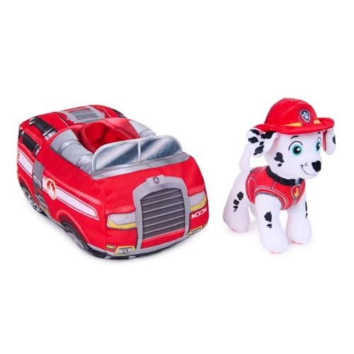 PAW Patrol Véhicule peluche Marcus 2 en 1 animal en peluche de 15 2 cm avec camion de pompiers en peluche de 20 3 cm jouets pour garçons et filles à partir de - vue 9