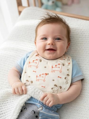 Image of Kidbea Organic Cotton Baby Bib, Adjustable Snap Closure Soft Absorbent Feeding Bibs Apron for Newborns & Infants Child With Cute Prints | Reusable Baby Essential