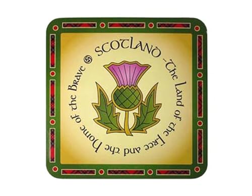 Royal Tara Scottish Thistle Coaster for Tabletop 4.13"" Scotland The Brave Defense Symbol Cork Heat and Stain Resistant Kitchenware Present Housewarming Gift, Green Brown
