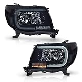 PIT66 LED Tube Headlights Compatible with Toyota Tacoma 2005-2011 Smoke Lens Black Housing Clear Reflector Headlamps