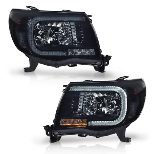 PIT66 LED Front Headlights Assembly Fit Toyota Tacoma 2005 2006 2007 2008 2009 2010 2011 Smoke Lens Black Housing Clear Reflector Headlamps 8115004173 TO2502157 TO2503157 TO2503181 TO2503181