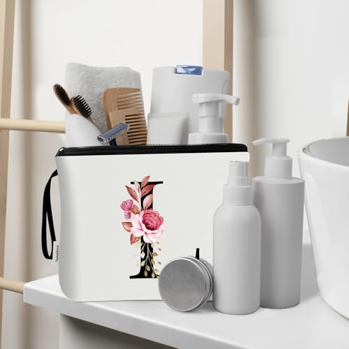 Image of Vavabox A-Z Personalized Makeup Bag, Birthday Gifts for Women Mom, Gifts for Best Friend, Bride Bridesmaid Cosmetic bag (L, 03-White Set)