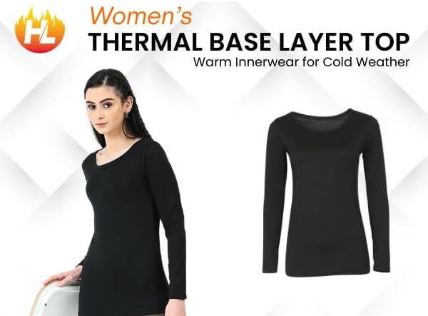 Heat Logic Women’s Thermal Long Sleeve - Warm Fleece-Lined Base Layer for Cold Weather, Black - Image 8