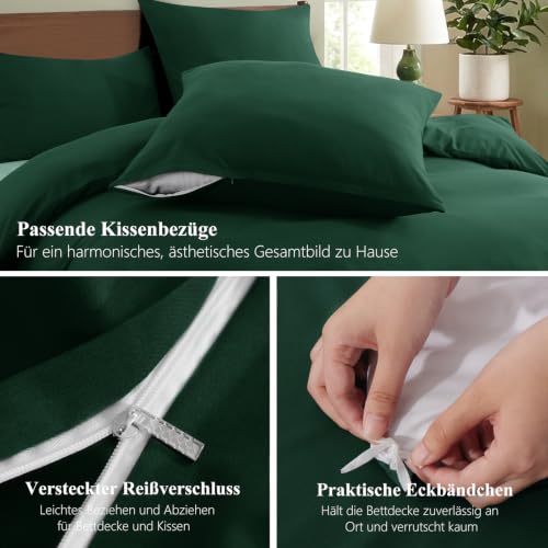 RUIKASI Bettwäsche 200x200 3teilig Grün - Dunkelgrün Mikrofaser Bettwäsche-Sets Oeko-TEX… – Ansicht 6