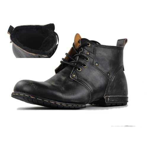 Image of OSSTONE Moto Boots for Men Fashion lace-up Leather Chukka Boots Casual Shoes OS-6015-2-retro-brown-US-R