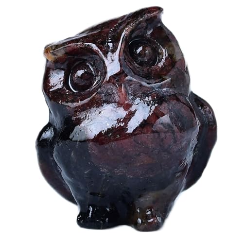WUYOUSHI Natural Garnet Crystal Owl Decor Healing Stone Crystal Pocket Figurine Statue Hand Carved Polished Natural Gemstone Office Desk Meditation Spiritual Gift