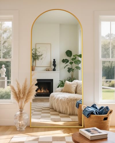Full Length Mirror with Stand, 71'x25' Arched Full Body Mirror, Large Stand Up Mirrors, Aluminum Frame Floor Standing Mirrors, Freestanding Hanging Leaning Mounted for Bedroom Living Room, Gold