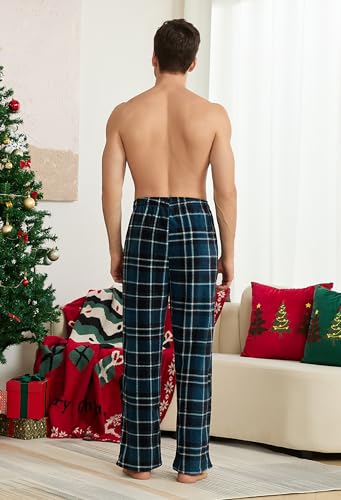 Image of U2SKIIN Mens Fleece Pajama Pants, Warm Plaid Lounge Pj Bottoms