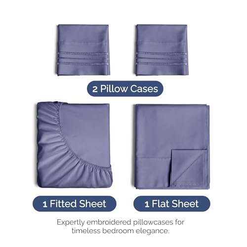 Image of Queen Size 4 Piece Sheet Set - Soft & Cooling Bed Sheets - Twilight Purple | Fits 8 Inch to 16 inch Mattress, Wrinkle Free & Fade Resistant with Deep Pockets, Breathable, Comfy Hotel Luxury Bedding